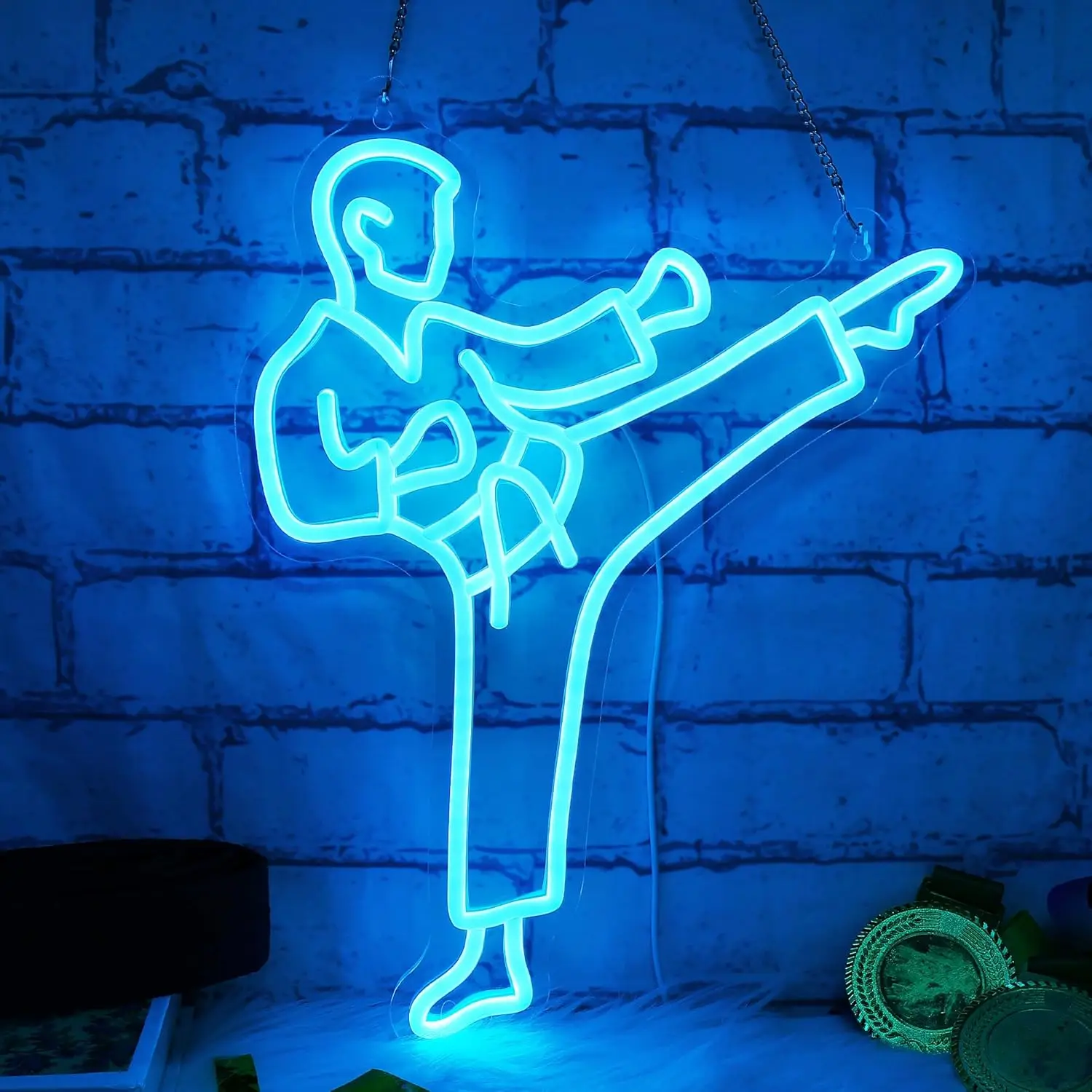 Home Gym Neon Sign - Karate Man Neon Sign Blue LED