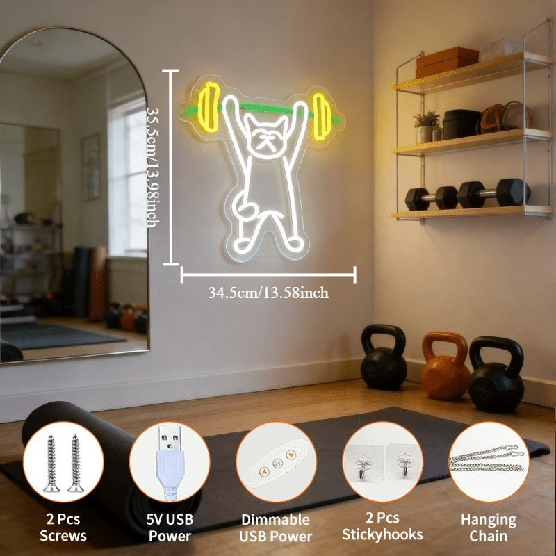 Cat Lifting Weights Neon Sign  - огляд і ціна Home Gym Neon Sign