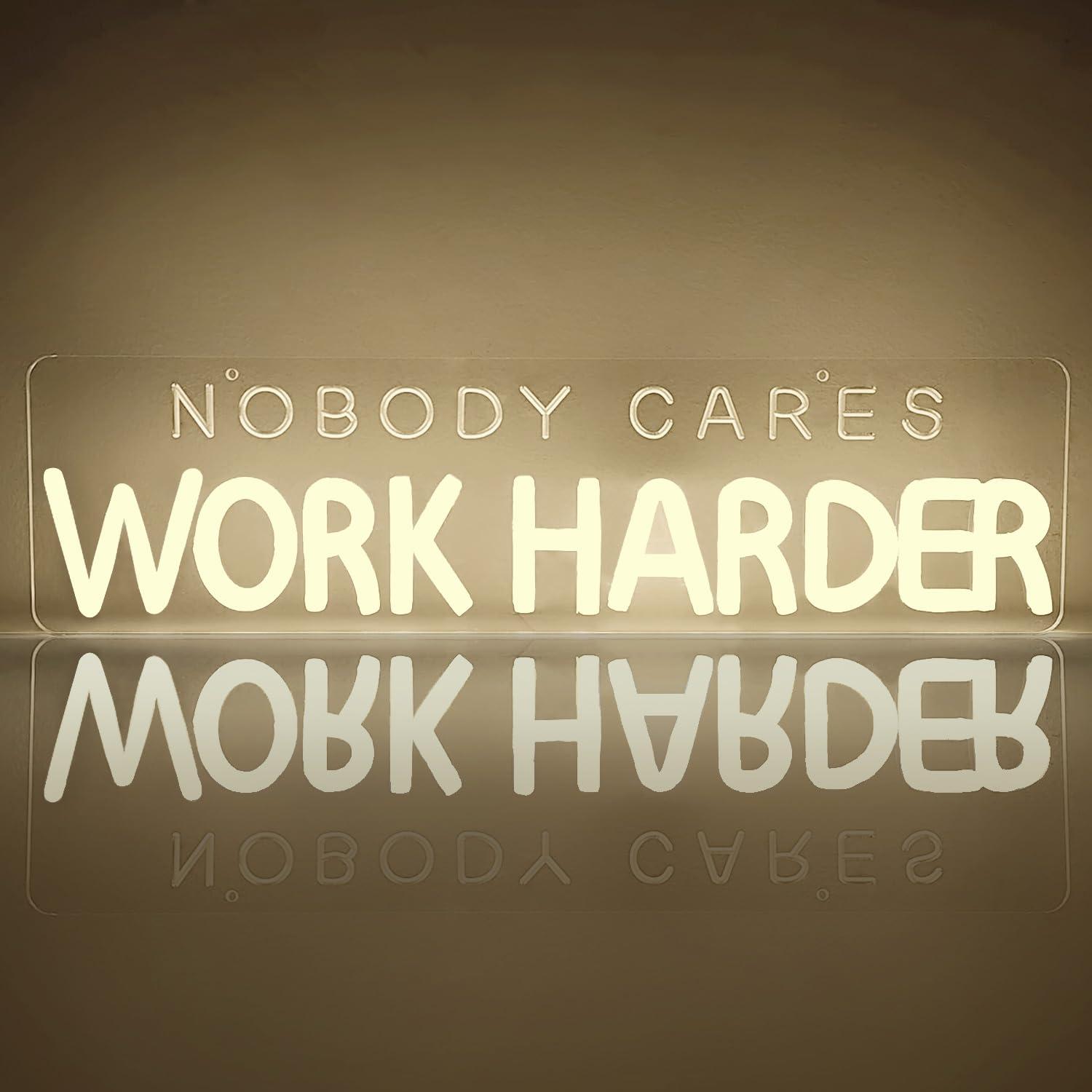 Nobody Cares Work Harder Neon  - огляд і ціна Home Gym Neon Sign