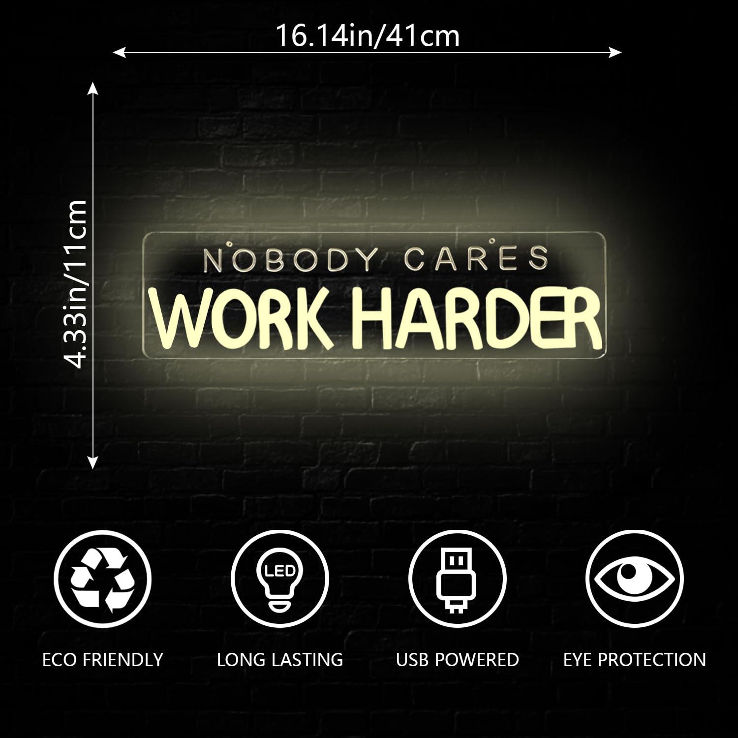 Nobody Cares Work Harder Neon  - огляд і ціна Home Gym Neon Sign