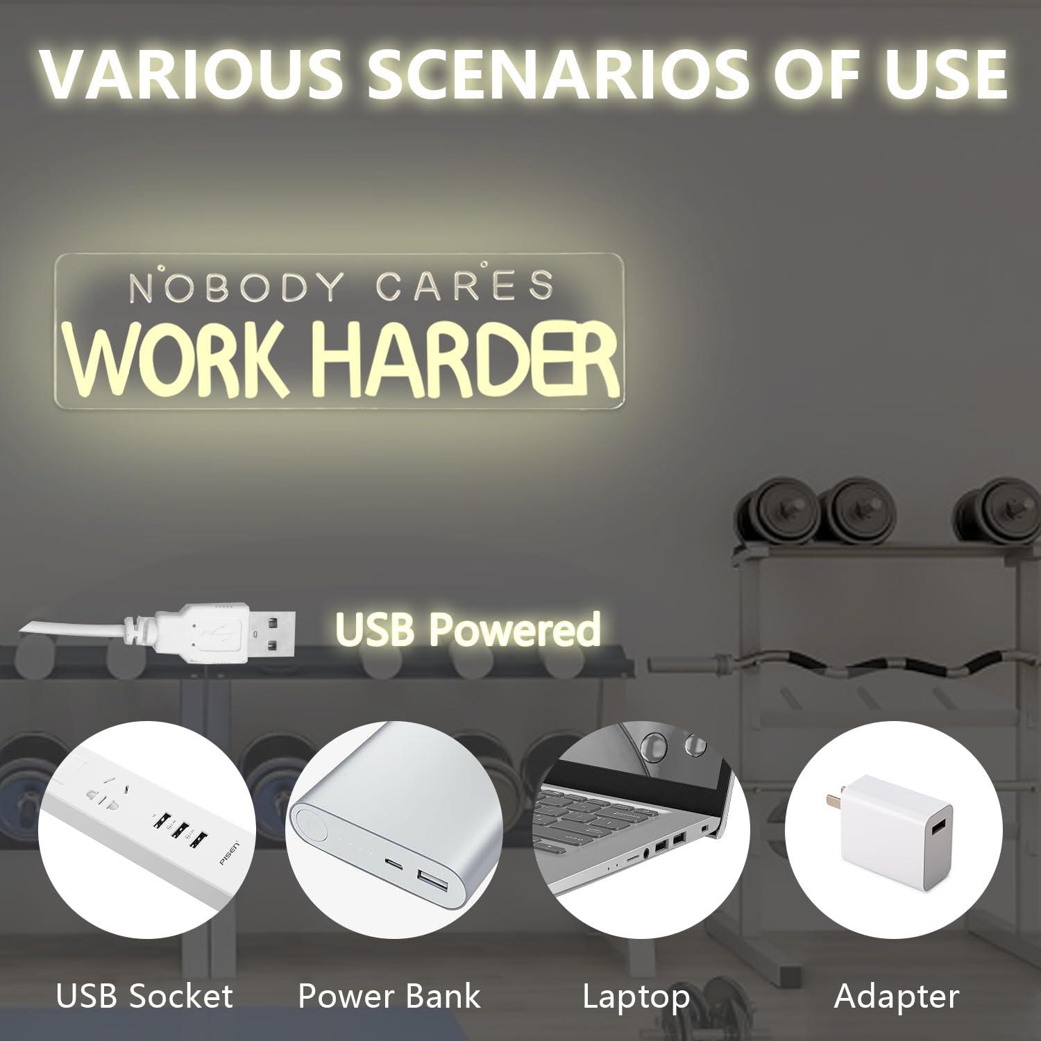 Nobody Cares Work Harder Neon  - огляд і ціна Home Gym Neon Sign