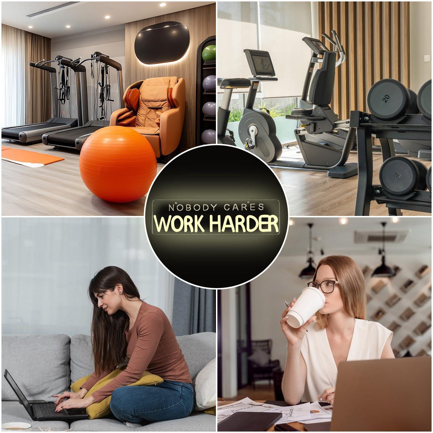 Nobody Cares Work Harder Neon  - огляд і ціна Home Gym Neon Sign
