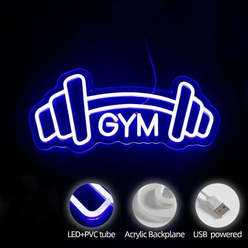 Barbell Gym Neon Sign Blue Dum - огляд і ціна Home Gym Neon Sign